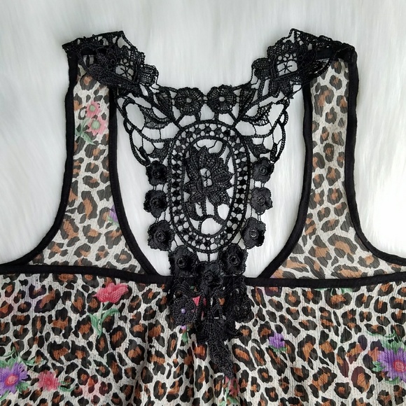 Forever 21 Leopard & Floral Tank With Crochet Back - Picture 7 of 8